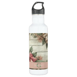 Botella De Agua Nombre personalizado Shabby Chic Pastel Poinsettia