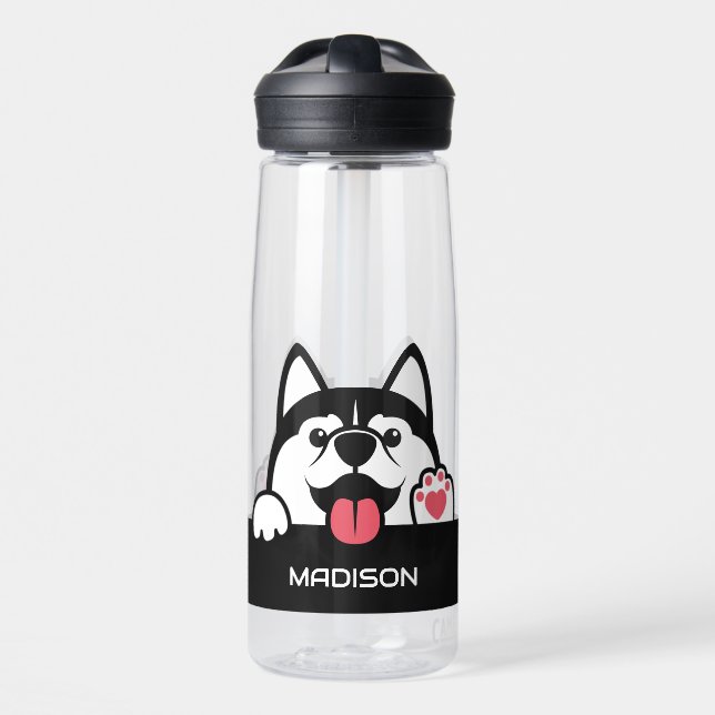 Botella De Agua Nombre personalizado Siberian Husky cutto (Delante)