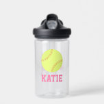 Botella De Agua Nombre personalizado Softball Jersey<br><div class="desc">Diseño deportivo infantil personalizado.</div>