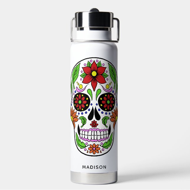 Botella De Agua Nombre personalizado Sugar Skull (Reverso)