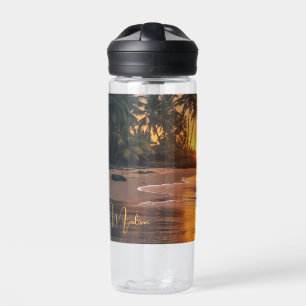 Botella De Agua Nombre personalizado Sunset de playa tropical