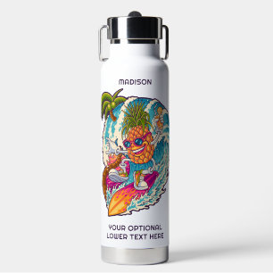 Botella De Agua Nombre personalizado Surfing Pineapple