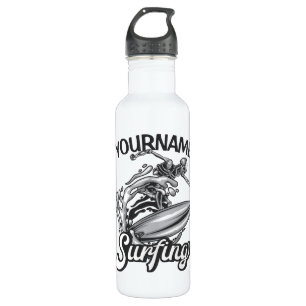 Botella De Agua NOMBRE Personalizado Surfista Big Wave Skeleton Su