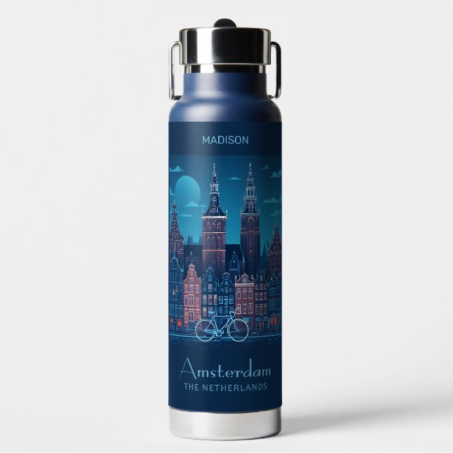 Botella De Agua Nombre personalizado / Texto Ámsterdam (Frente)
