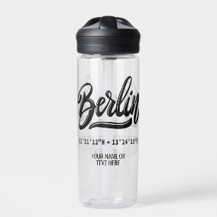 Botella De Agua Nombre personalizado / Texto Berlín Alemania Coord