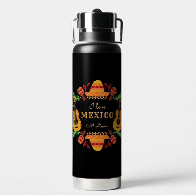 Botella De Agua Nombre personalizado / texto México (Reverso)
