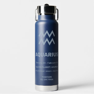 Botella De Agua Nombre personalizado / Texto Zodiac Rótulo Acuario