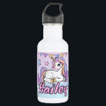 Botella De Agua Nombre personalizado Unicornio mágico, arcoiris y<br><div class="desc">Botella de agua de acero inoxidable de Unicorn Kid ,  regalo para el chica que ama a los unicornios,  de vuelta a la botella de agua de la escuela.</div>