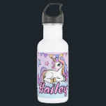 Botella De Agua Nombre personalizado Unicornio mágico, arcoiris y<br><div class="desc">Botella de agua de acero inoxidable de Unicorn Kid ,  regalo para el chica que ama a los unicornios,  de vuelta a la botella de agua de la escuela.</div>