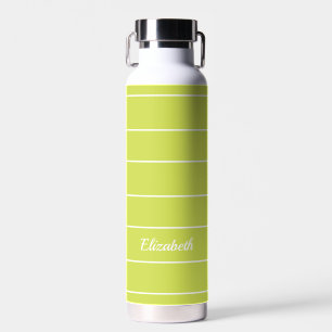 Botella De Agua Nombre personalizado verde y blanco rayado patrón 