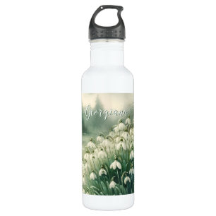 Botella De Agua Nombre personalizado Vintage Watercolor Floral Sno