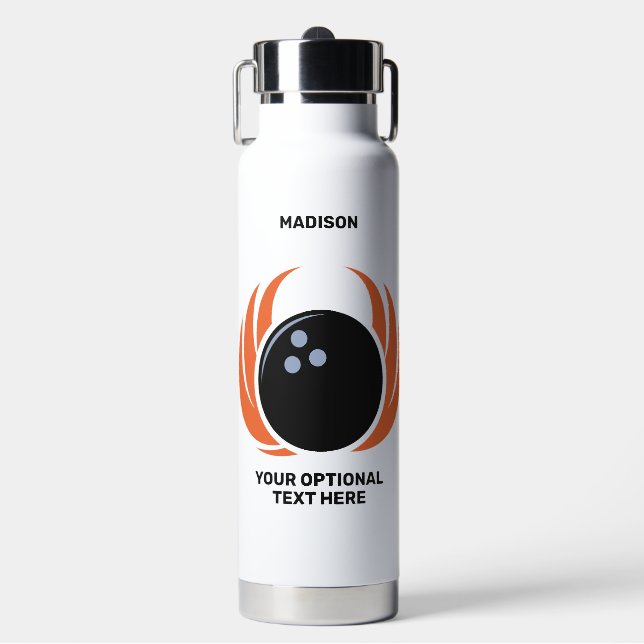 Botella De Agua Nombre personalizado y bola de bolos de texto con  (Frente)