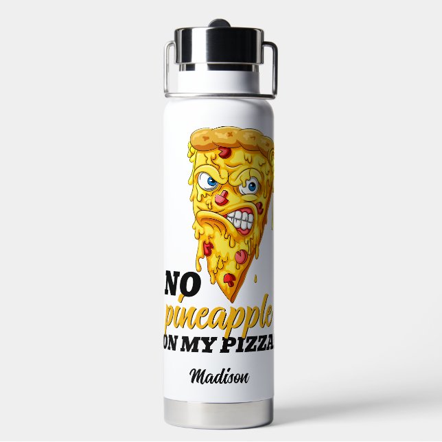 Botella De Agua Nombre personalizado y pizza de ingredientes enoja (Reverso)