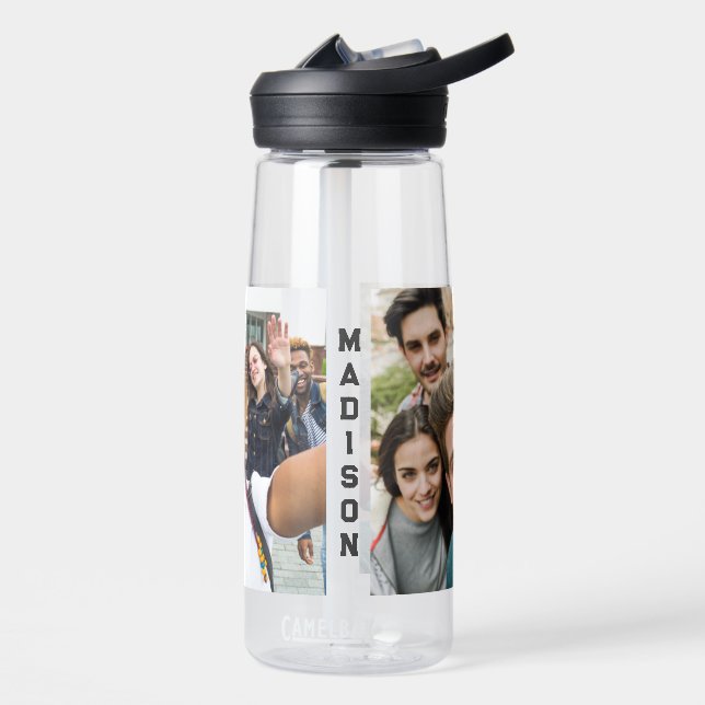 Botella De Agua Nombre personalizado y sus 2 fotos (Izquierdo)
