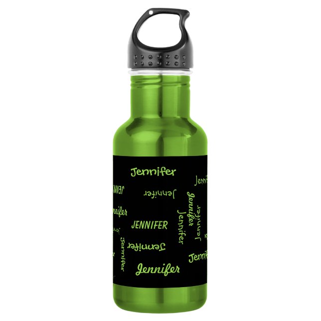 Botella De Agua Nombre repetido personalizado, verde de Apple (Anverso)