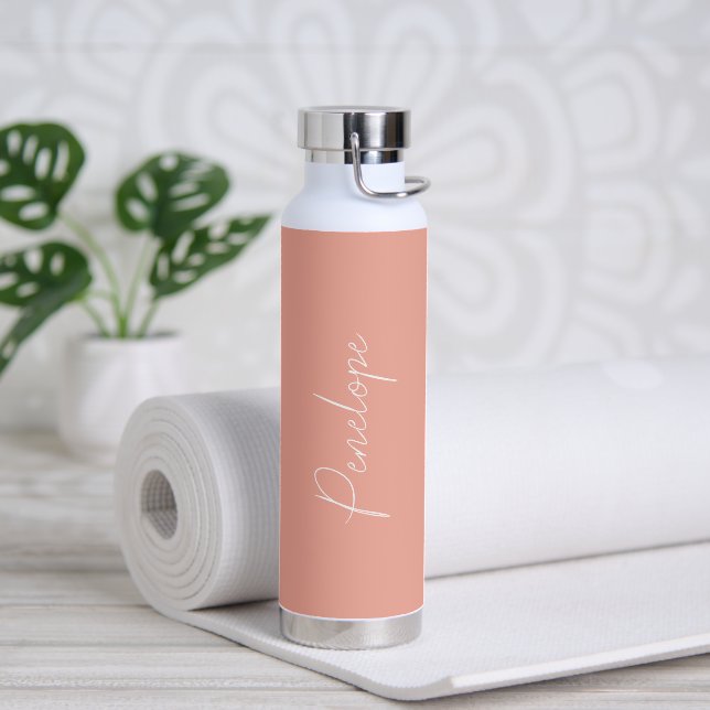 Botella De Agua Nombre simple elegante Peach Moderno (Yoga)