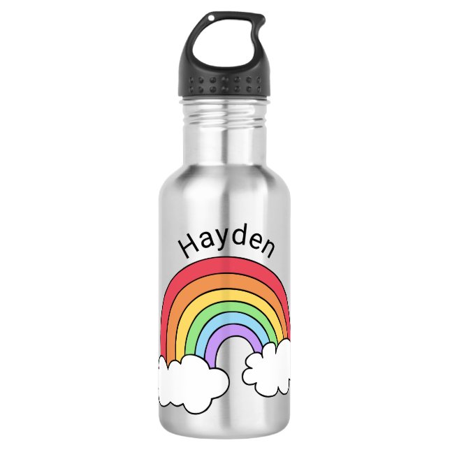 Botella De Agua Nombre sobre el arcoiris personalizado (Anverso)
