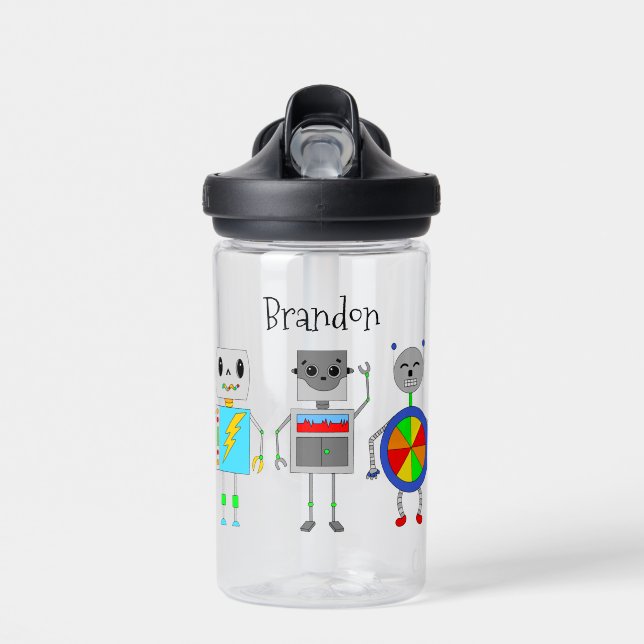Botella De Agua Nombre temático Robot personalizado (Delante)