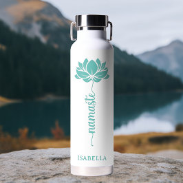 Botella De Agua Nombre Verde azulado Lotus Flower Moderno Nombre p