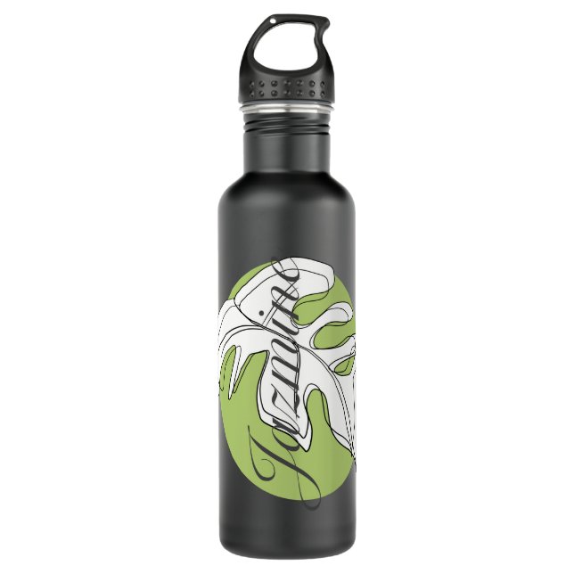 Botella De Agua Nombre verde de hoja doble de monstera (Anverso)
