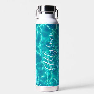Botella De Agua Nombre vertical personalizado en guión blanco, agu