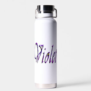 Botella De Agua Nombre violeta morado floral,