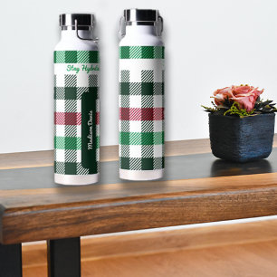 Botella De Agua Nombre y mensaje personalizados de Plaids