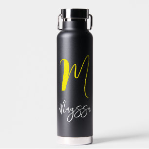Botella De Agua Nombre y Monograma Agua Frasco Negro personaliza