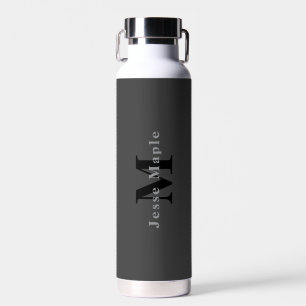Botella De Agua Nombre y monograma   Gris oscuro