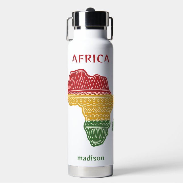 Botella De Agua Nombre y texto personalizados de África (Frente)