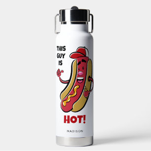 Botella De Agua Nombre y texto personalizados Perro caliente