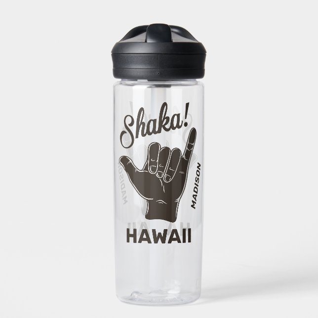 Botella De Agua Nombre y ubicación personalizados Shaka (Delante)