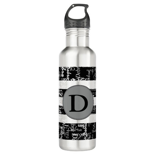 Botella De Agua nombres en blanco y negro personalizados (Anverso)