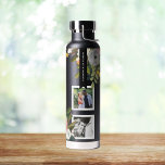 Botella De Agua Nombres personalizados de Collage de fotos floral<br><div class="desc">Nombres personalizados sobre un ramo de flores pintado con cuadros de fotos de 6 cuadrados. El color de fondo también es personalizable. Fotos de Leeds Boda Photographer,  John Hope. Visitarlo en http://www.johnhopephotography.com</div>