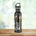 Botella De Agua Nombres personalizados de Collage de fotos floral<br><div class="desc">Nombres personalizados sobre un ramo de flores pintado con marcos de fotos cuadrados. Los espléndidos florales pintados son por Create the Cut. Encuéntralos en Creative Market https://crmrkt.com/7WdAX,  Etsy https://www.etsy.com/shop/CreateTheCut y www.createthecut.com Fotos de Leeds Boda Photographer,  John Hope. Visitarlo en http://www.johnhopephotography.com</div>