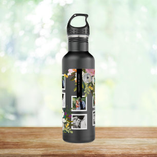Botella De Agua Nombres personalizados de Collage de fotos floral 