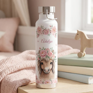 Botella De Agua Nombres personalizados de niñas en rosa floral cab
