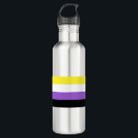 Botella De Agua Non Binary Pride<br><div class="desc">The non-binary flag was created in 2014 by activist Kye Rowan. Each stripe color represents different types of non-binary identities: Yellow for people who identify outside of the gender binary, white for nonbinary people with multiple genders, purple for those with a mixture of both male and female genders, and black...</div>