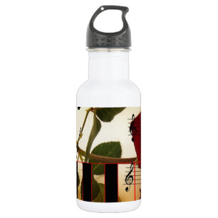 Botella De Agua Notas de música Teclado Rojo Rosa Blossom Destiny