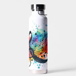 BOTELLA DE AGUA NOTAS MUSICALES DE COLOR BRILLANTE Y BORRADO