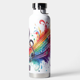BOTELLA DE AGUA NOTAS MUSICALES DE COLOR BRILLANTE Y BORRADO