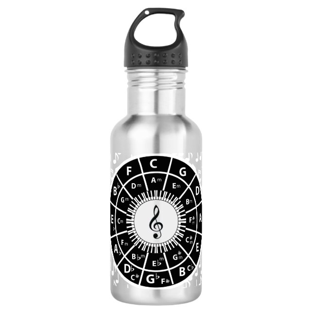 Botella De Agua Notas musicales y círculo de quince (Anverso)