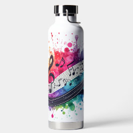 BOTELLA DE AGUA NOTAS MUSICALES Y CLAVE DE COLORES VIVOS