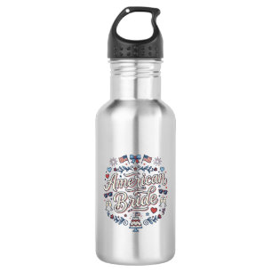 Botella De Agua Novia Americana Diseño Vectorial de Boda Patriótic
