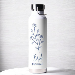 Botella De Agua Novia Azul Marino Mano Floral Despedida de Soltera