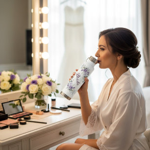 Botella De Agua Novia Corona Floral Púrpura Acuarela Nupcial