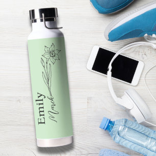 Botella De Agua Novia Daffodil Marcha Flor de Nacimiento Mes