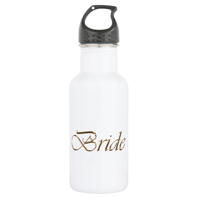 Botella De Agua Novia, escritura dorada moda elegante blanco (Anverso)
