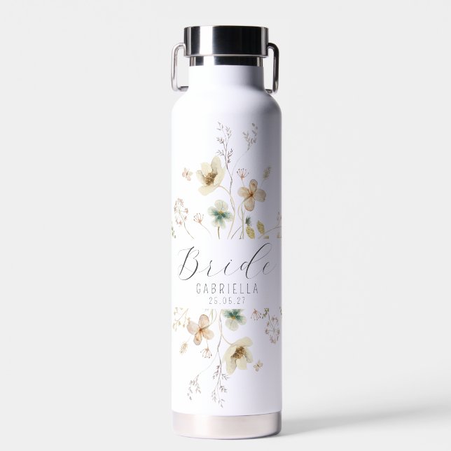 Botella De Agua Novia Personalizada de Acuarela Flor Silvestre (Delantero)