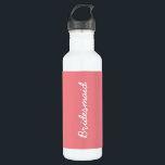 Botella De Agua Noviaria Salmon Boda Rosa Favor de regalo de novia<br><div class="desc">¡Un regalo perfecto para las damas de honor! Siéntase libre de cambiar el color de fondo y puede tener el personalizar de cambiar el texto para adaptarlo a un destinatario diferente para un evento diferente si lo desea!</div>